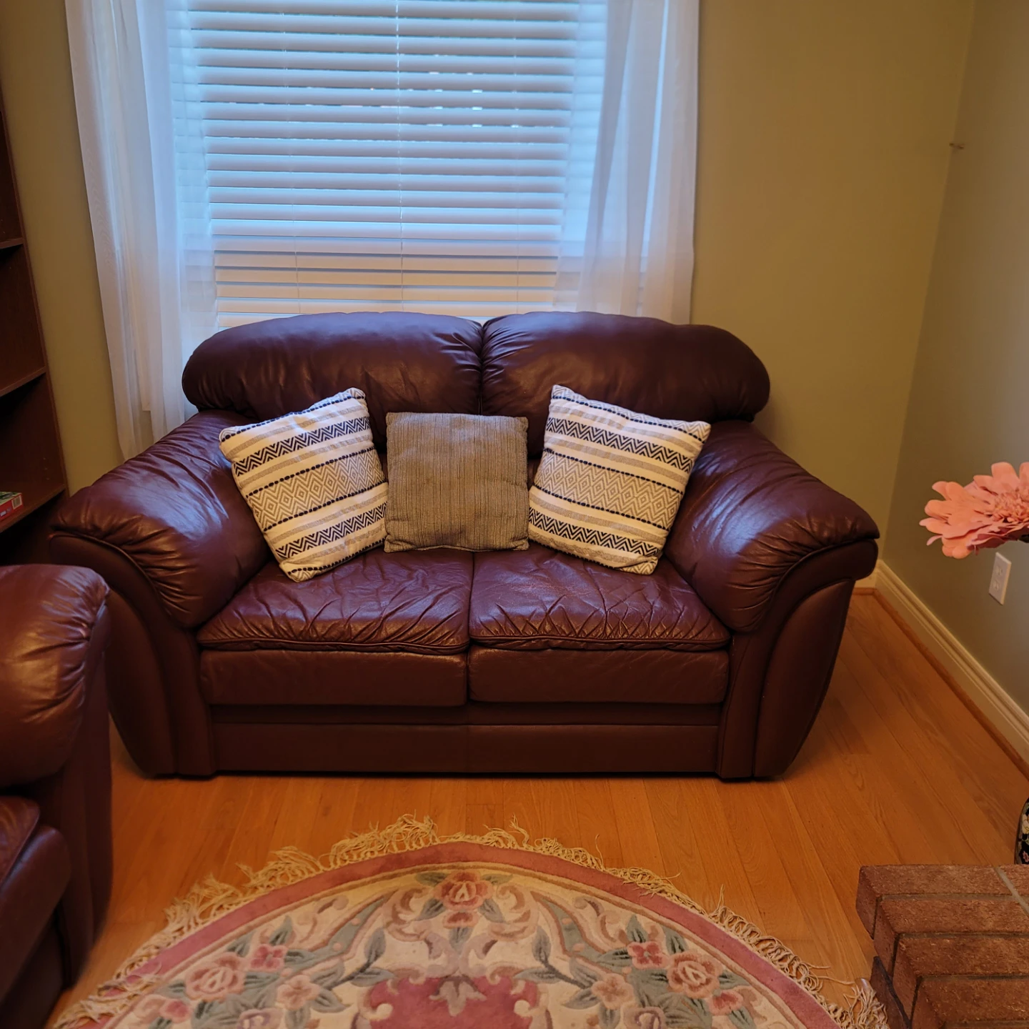 Two Burgundy Leather Sofas - photo 2