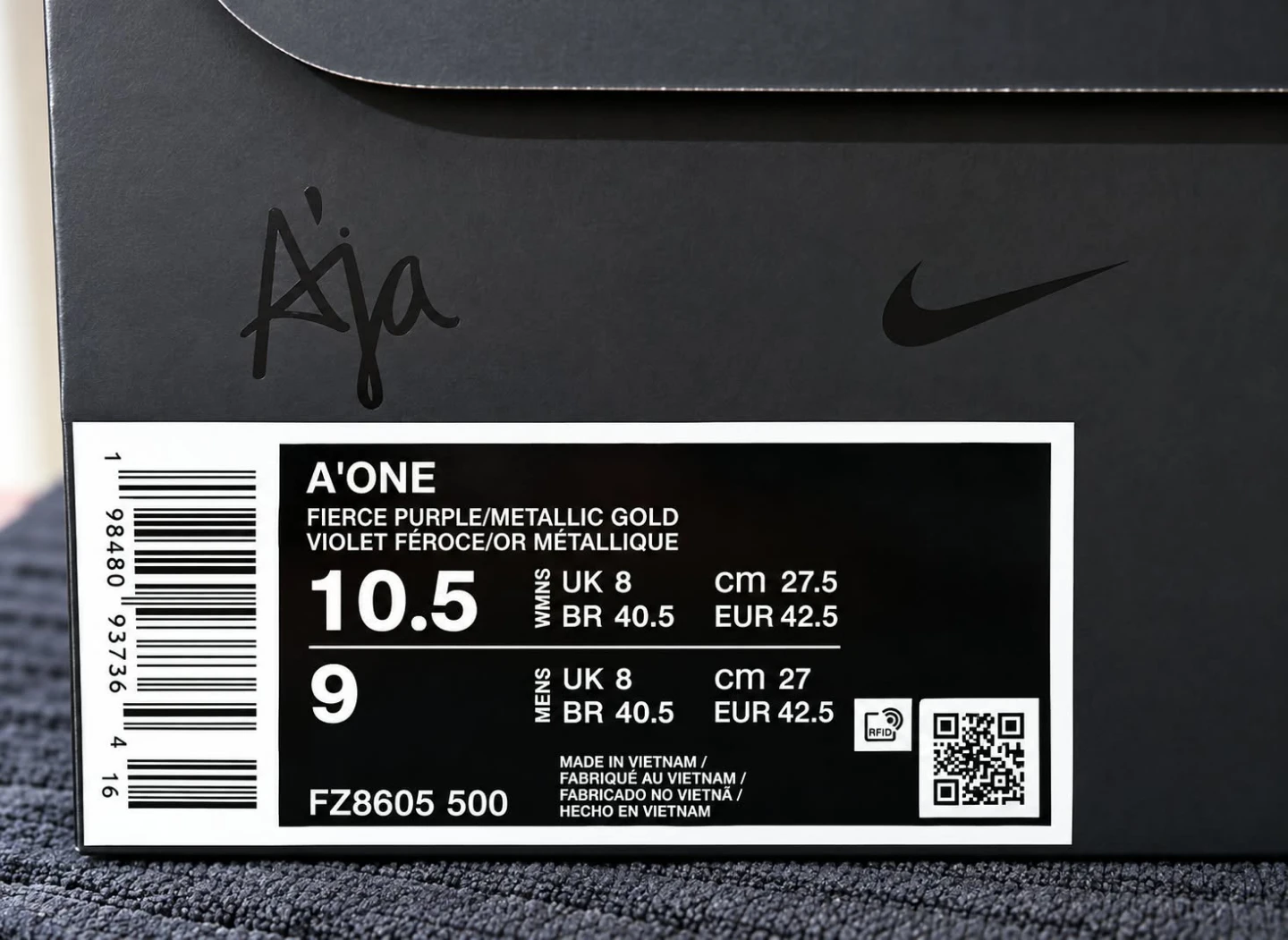 Nike A'One Fierce Purple Metallic Gold Shoes - photo 2