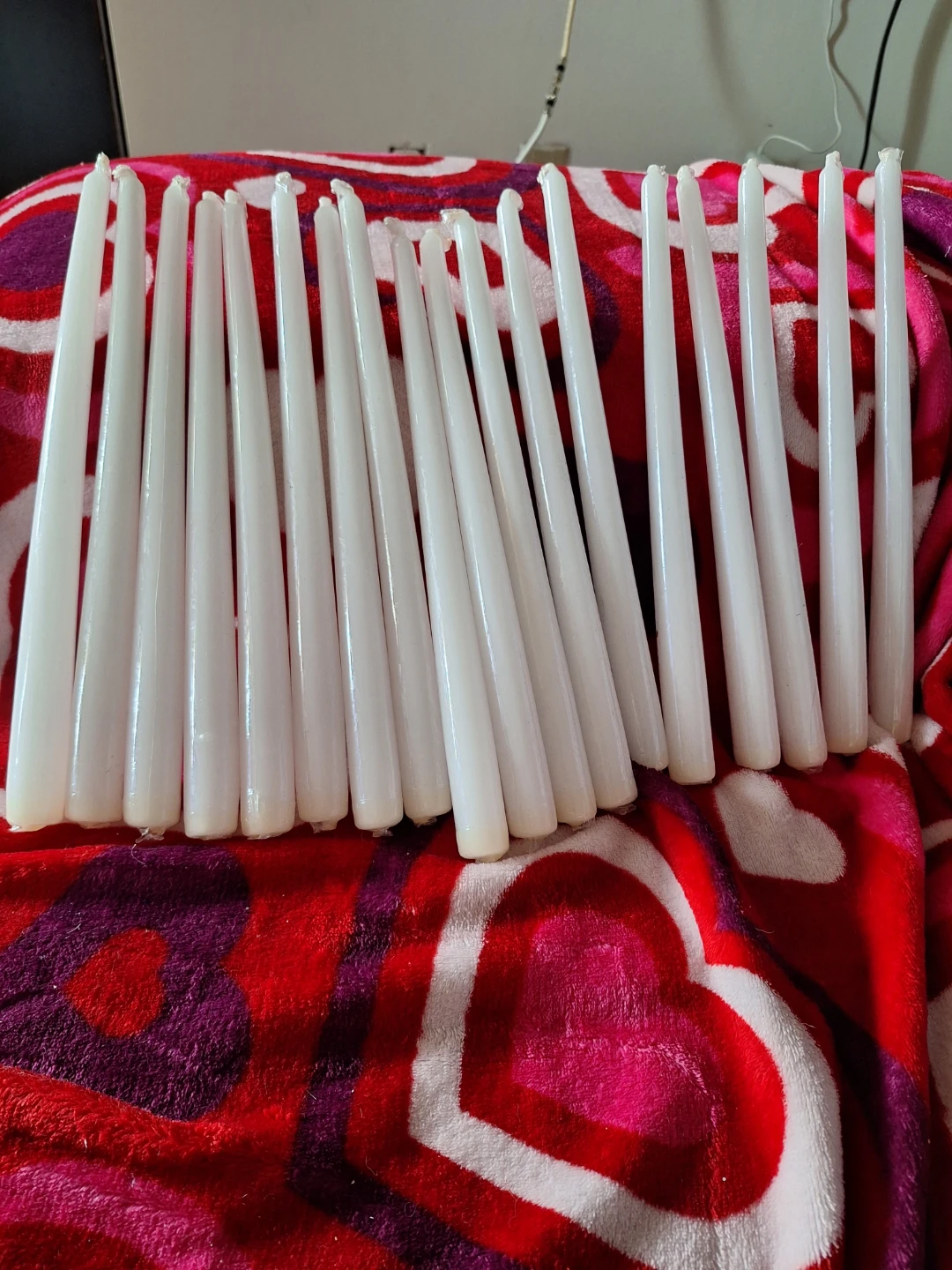 Set of 18 White Taper Candles with Storage Bin