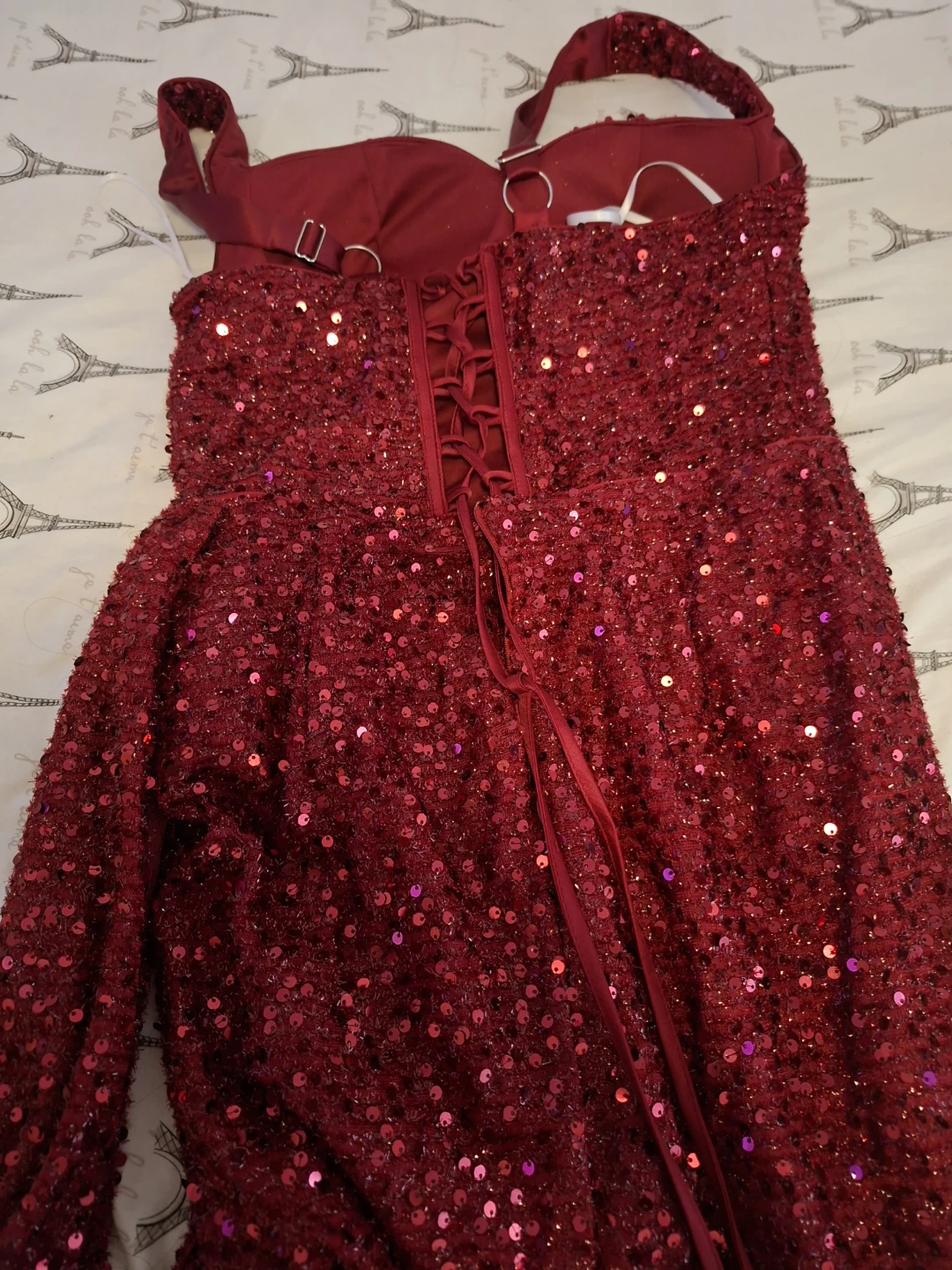 Red Sequin Corset Evening Gown - photo 5