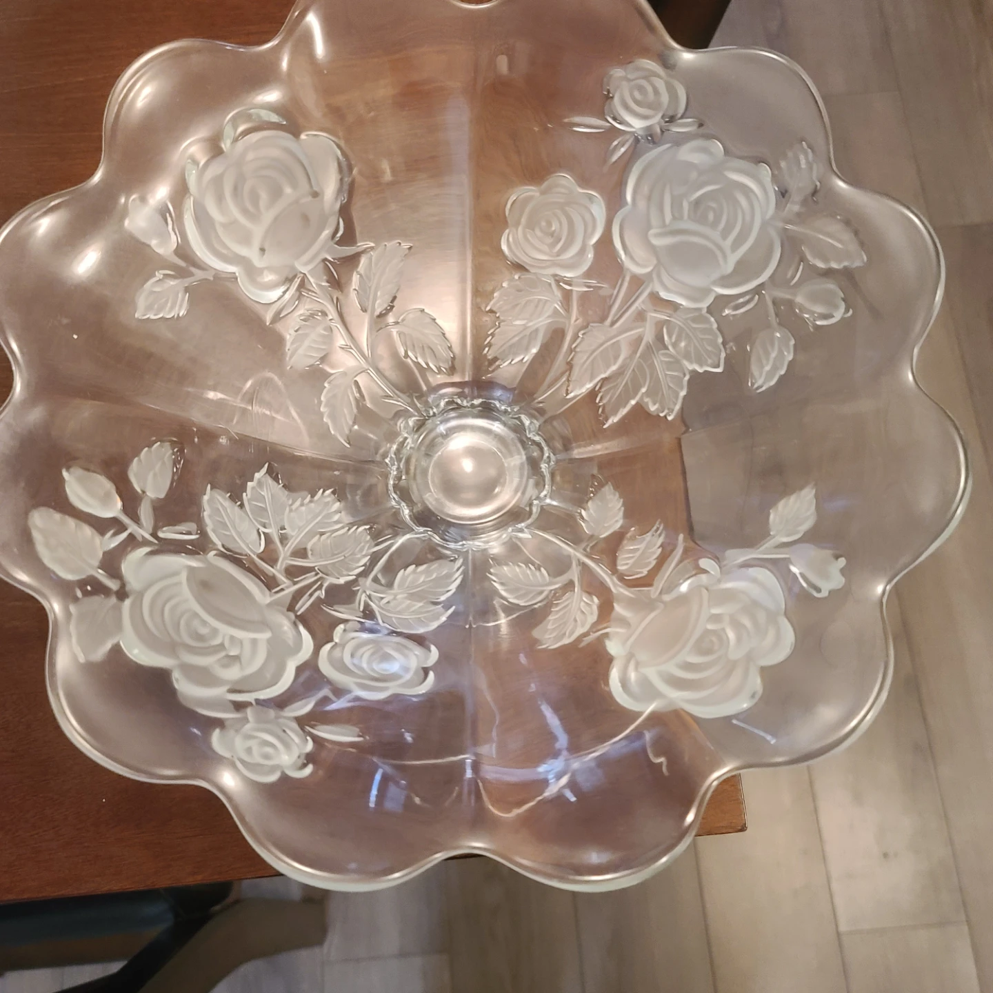 Vintage Frosted Glass Rose Footed Bowl - photo 3