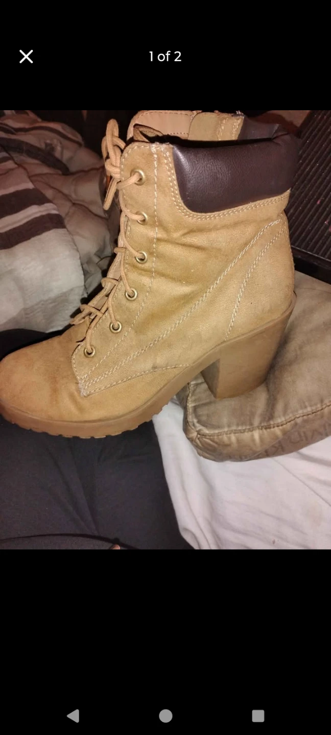 Tan Faux Suede Lace-Up Heeled Boots