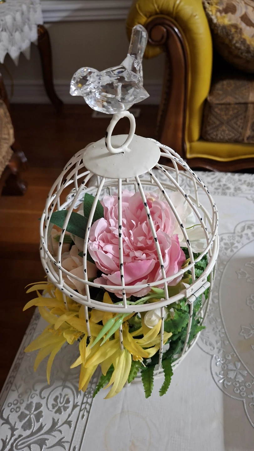 Decorative Birdcage with Artificial Flowers