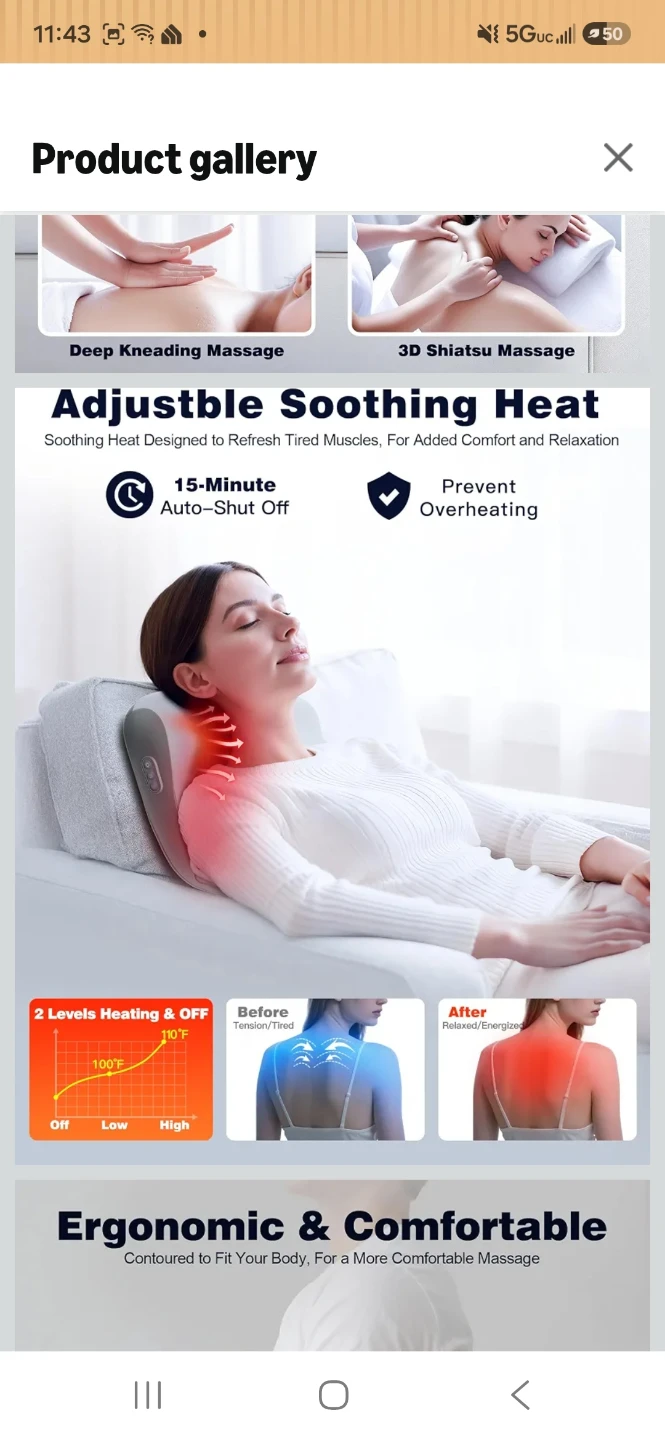 JZBRAIN Shiatsu Neck and Back Massager with Heat - photo 2