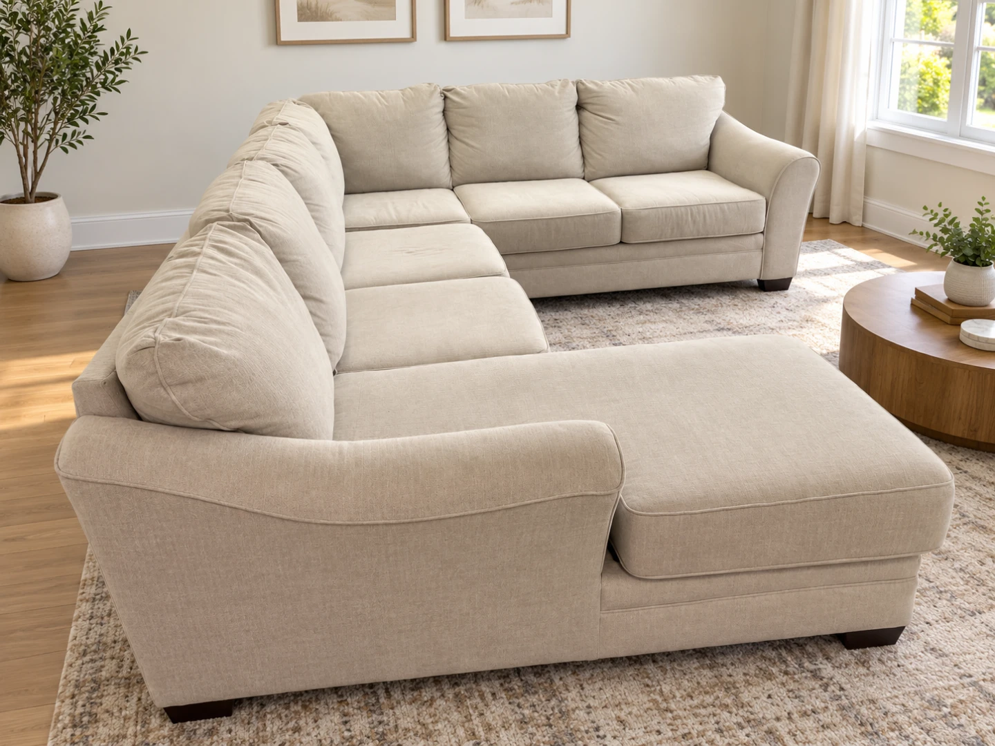 Ashley Furniture Beige Sectional Sofa with Chaise