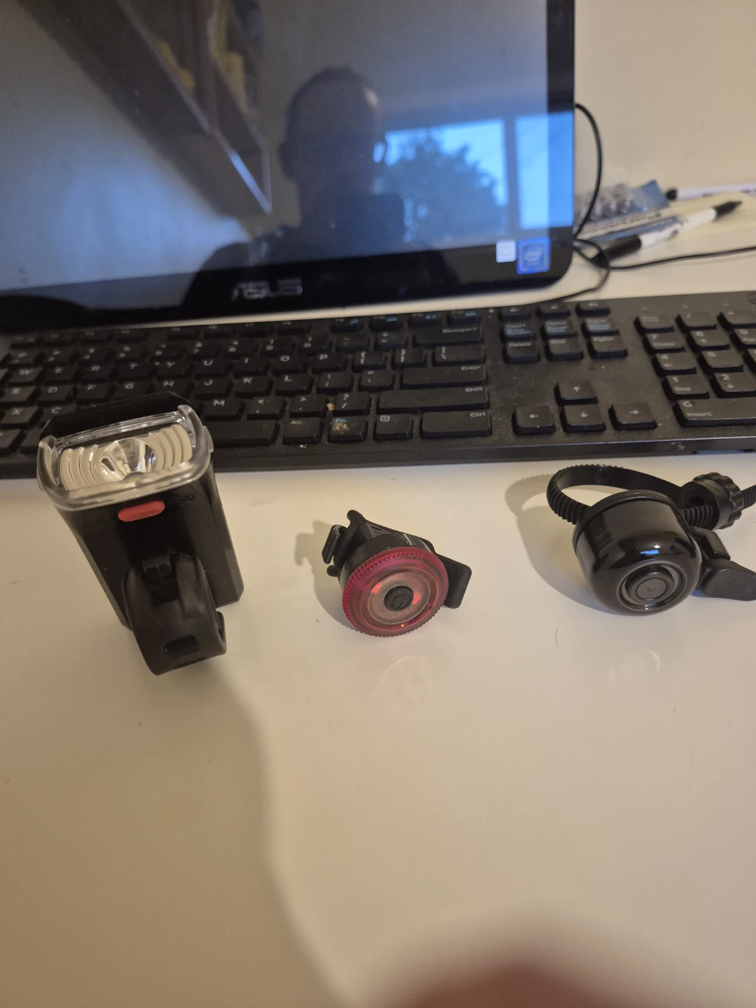 Bell front and rear bike lights and a bell