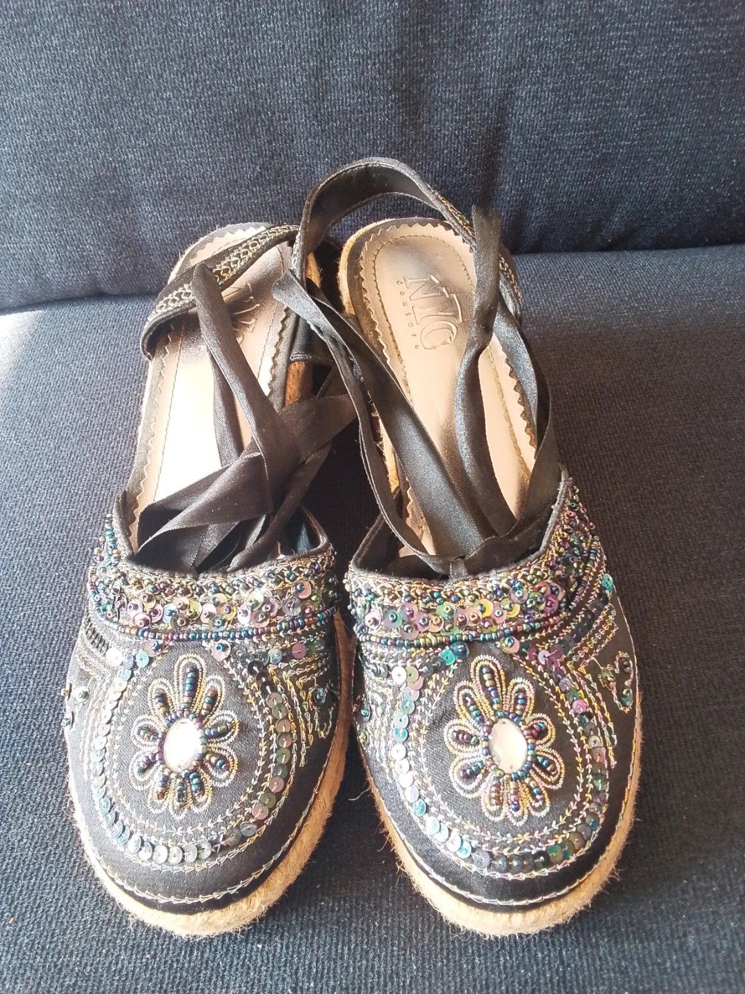 NYC Couture Beaded Espadrille Wedges