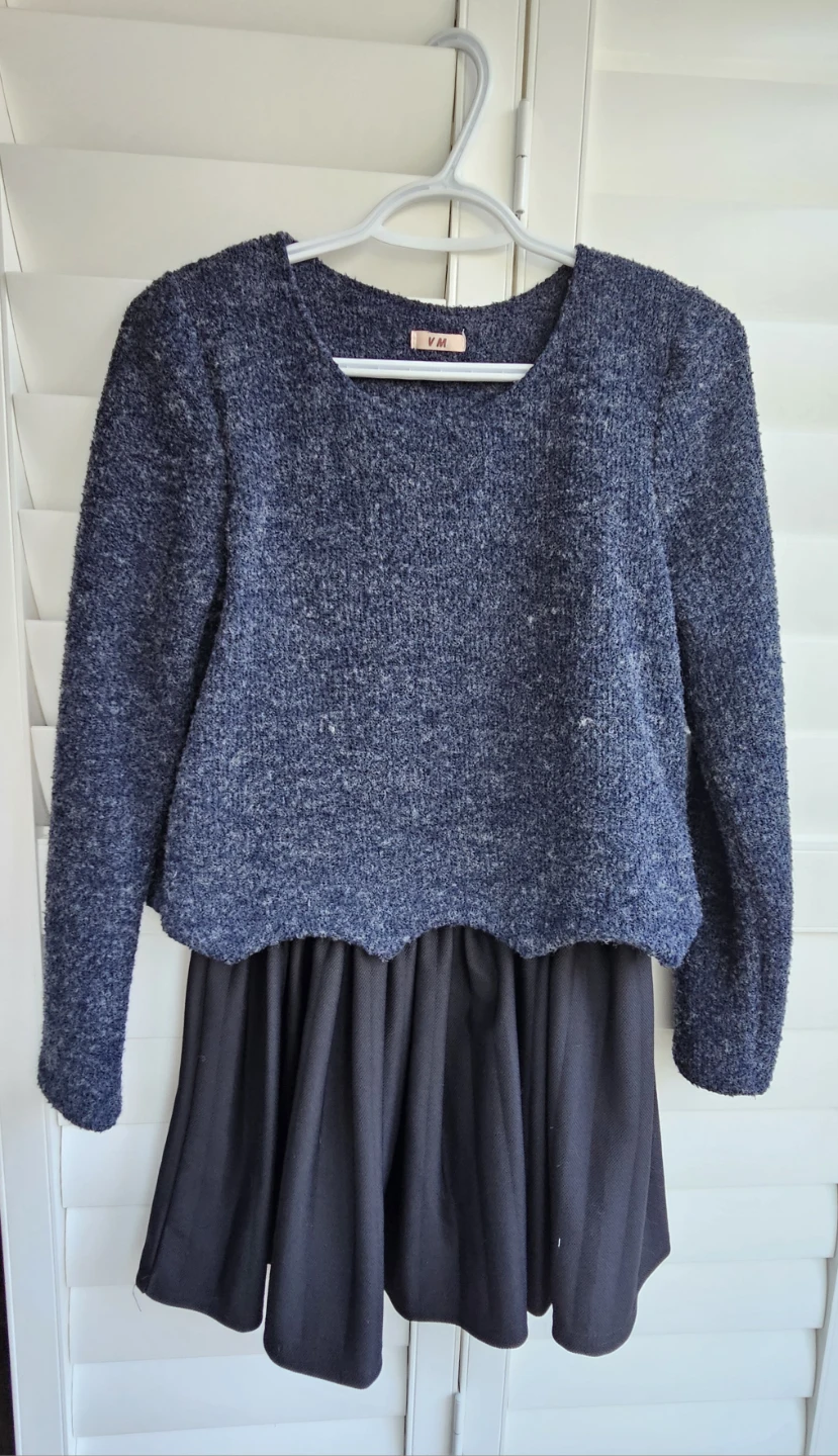 Navy Textured Sweater Dress