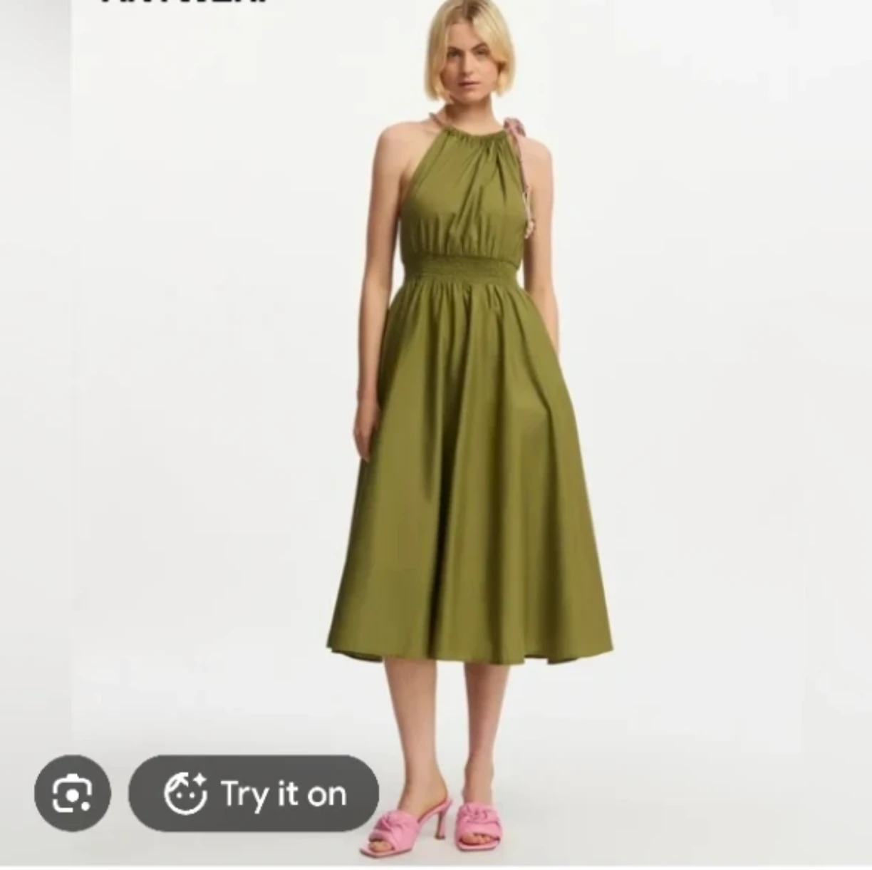 Michael Kors sz L Olive Green Halter Midi Dress