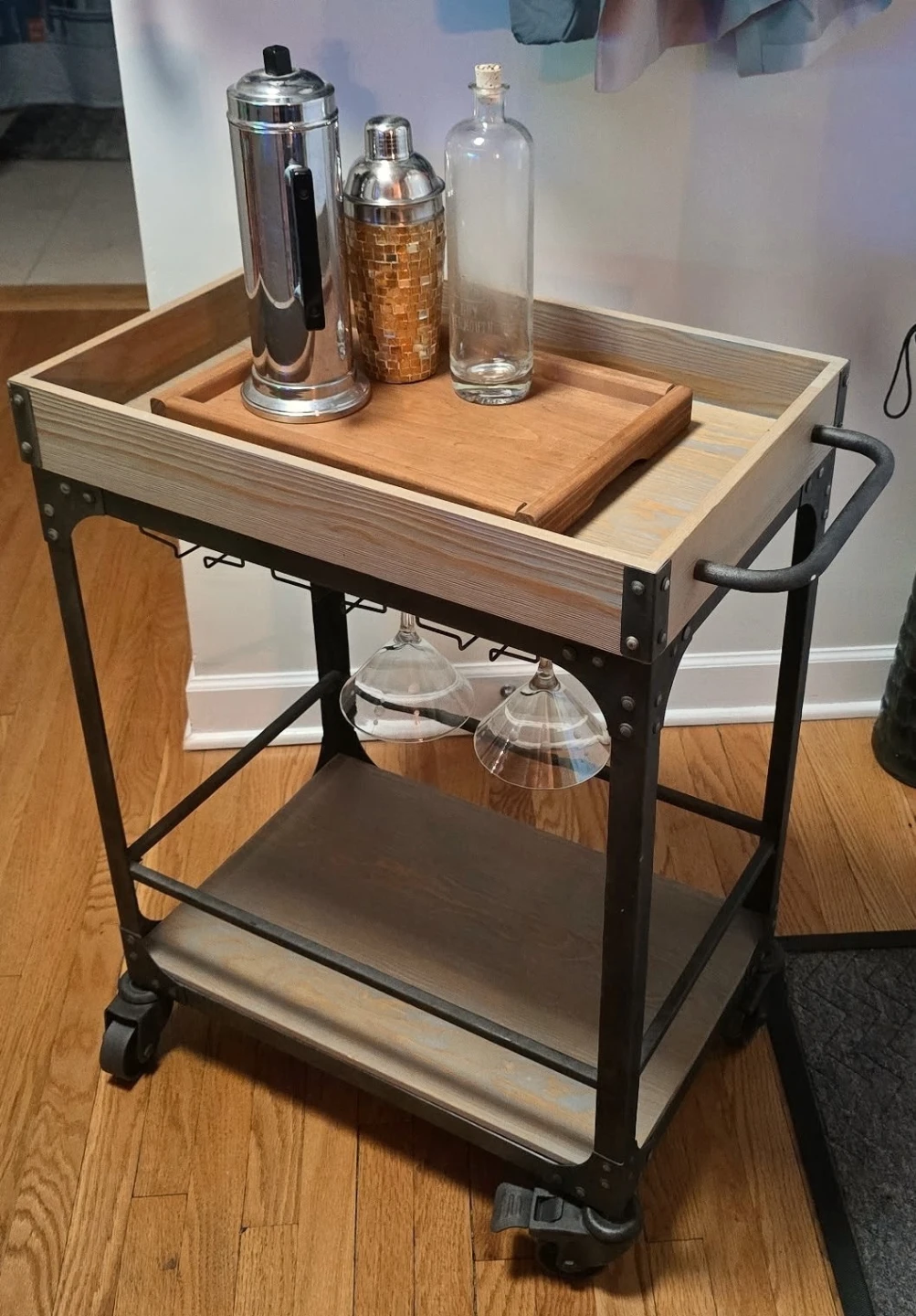 Industrial Style Rolling Bar Cart