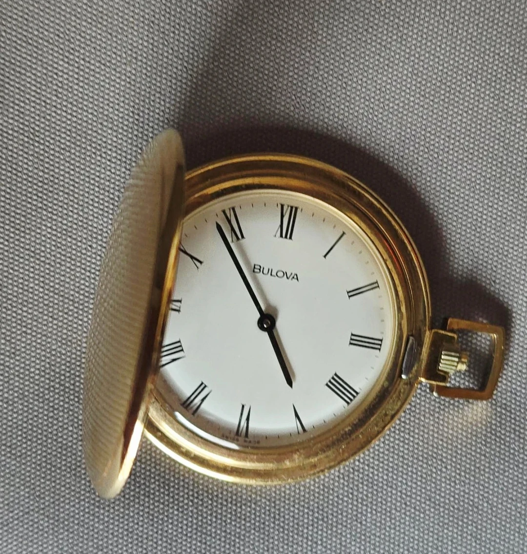 Vintage Bulova Swiss Pocket Watch - Gold Tone Hunter Case