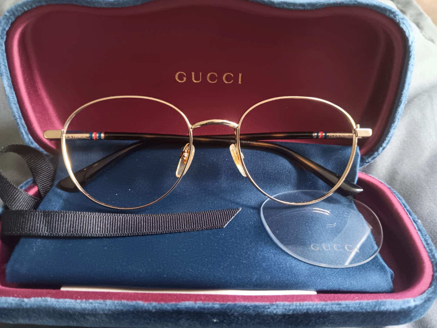 GUCCI Gold Round Eyeglasses Frames with Brown Temples - photo 4