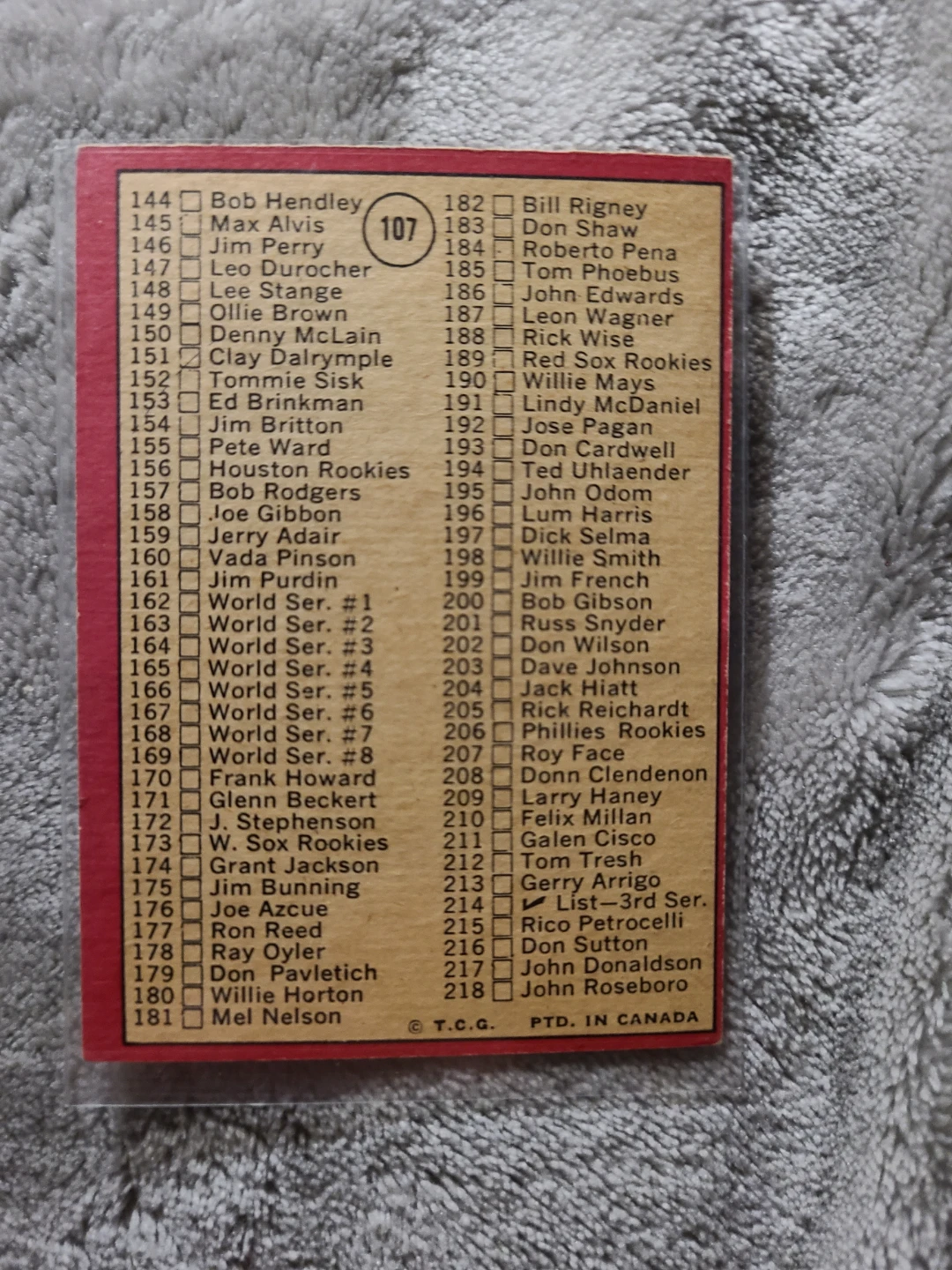 1969 O-Pee-Chee Baseball 2nd Series Checklist Card - photo 2