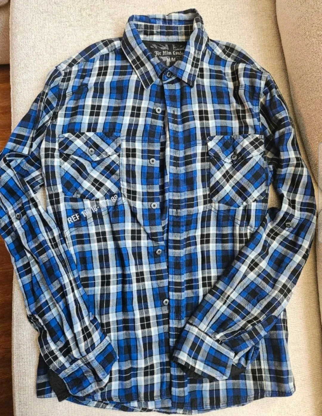 New Men's Blue Plaid Long Sleeve Button Up Shirt