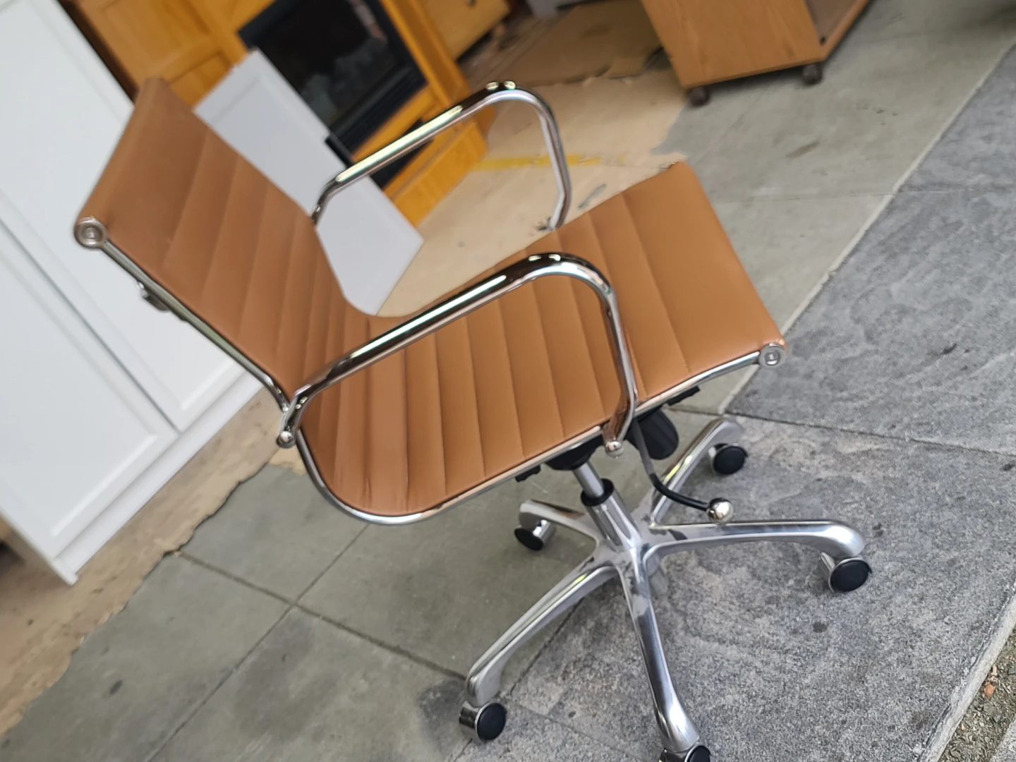 Cognac Faux Leather & Chrome Executive Office Chair - photo 4
