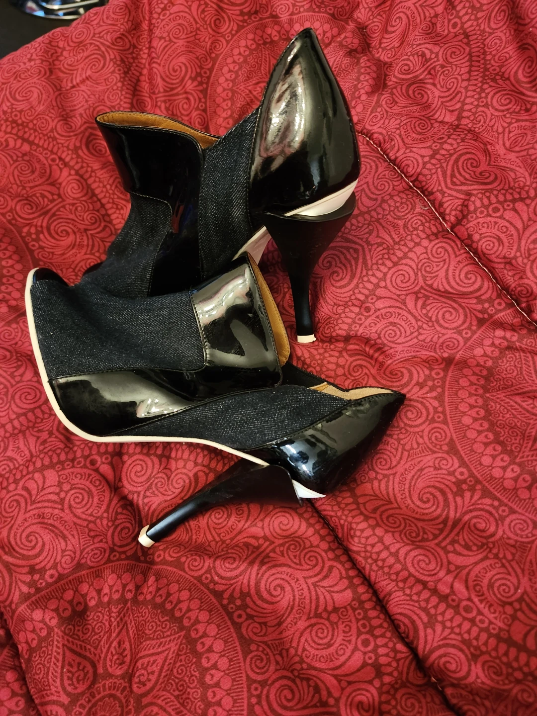 Fendi denim and patent leather peep-toe heels - photo 2