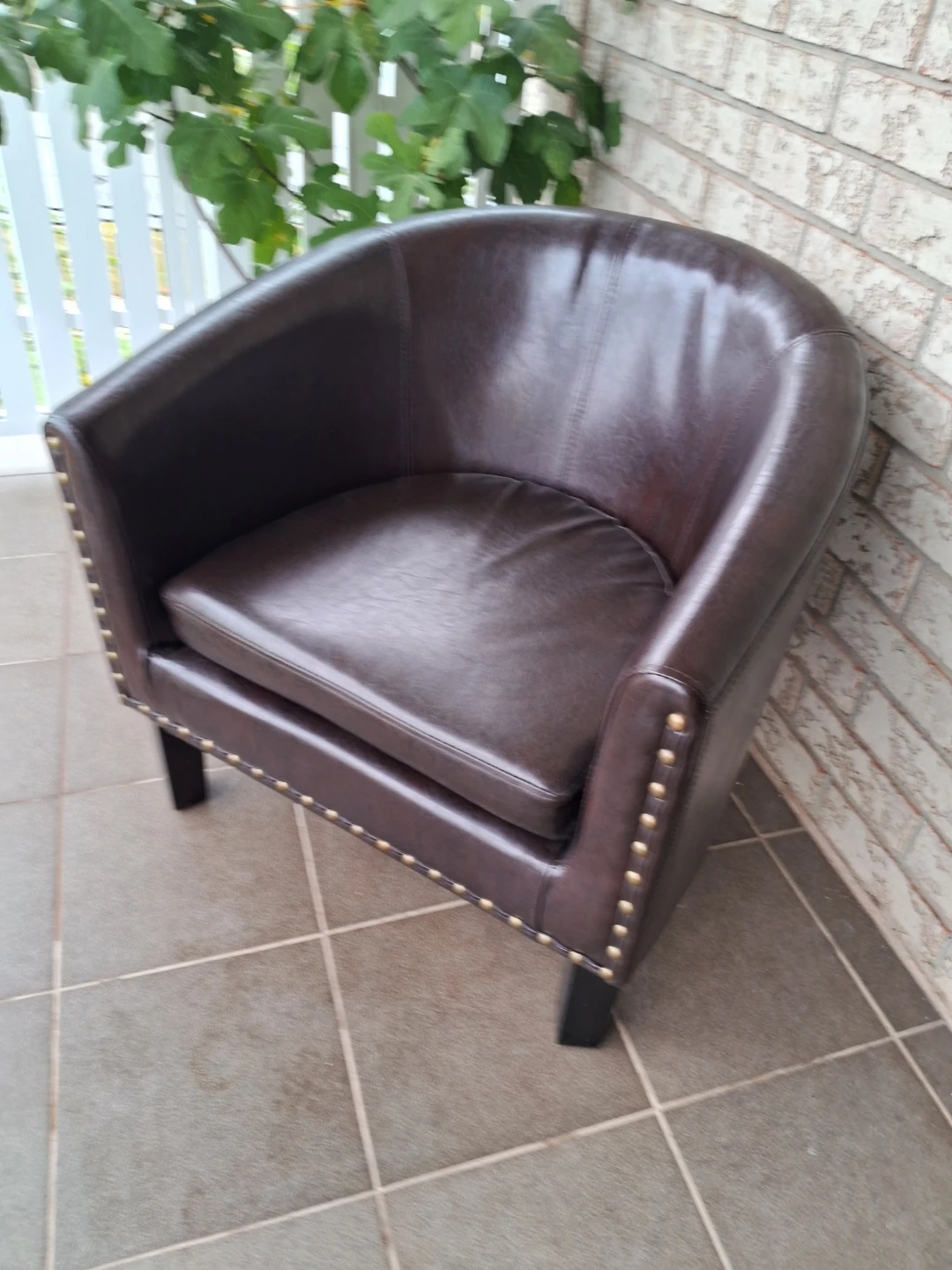 Dark Brown Faux Leather Barrel Chair - photo 2