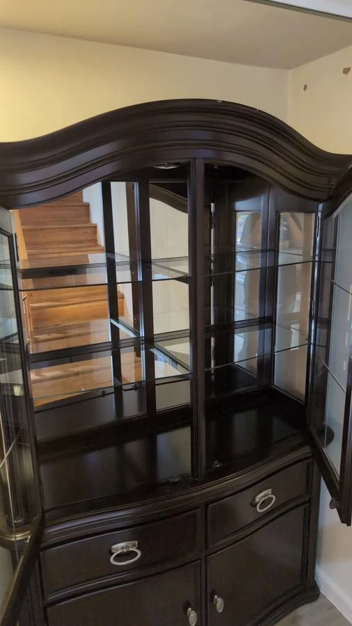 Dark Wood Curio China Cabinet w/ Glass Shelves - photo 2