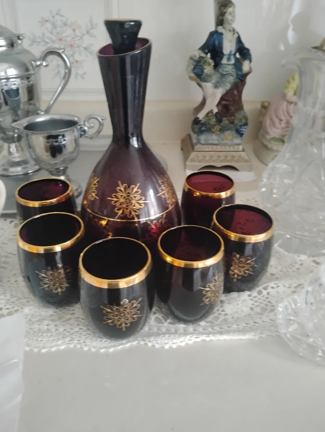 Murano Vintage Ruby Red Decanter and Glasses Set