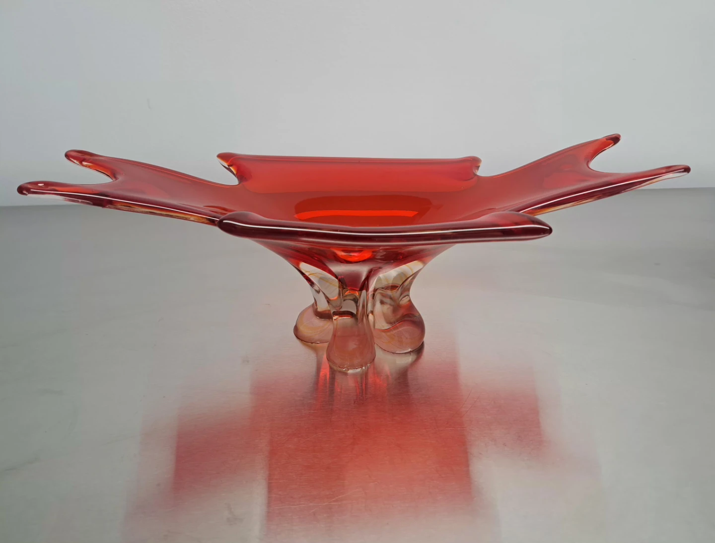 MCM Vintage Red Art Glass Footed Bowl - photo 3