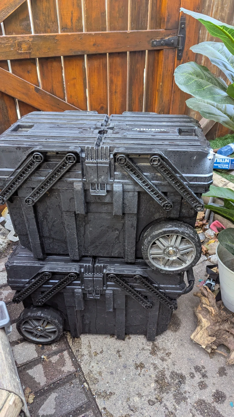 Husky 15 Gallon Rolling Tool Box 2 for $100 or eash $55