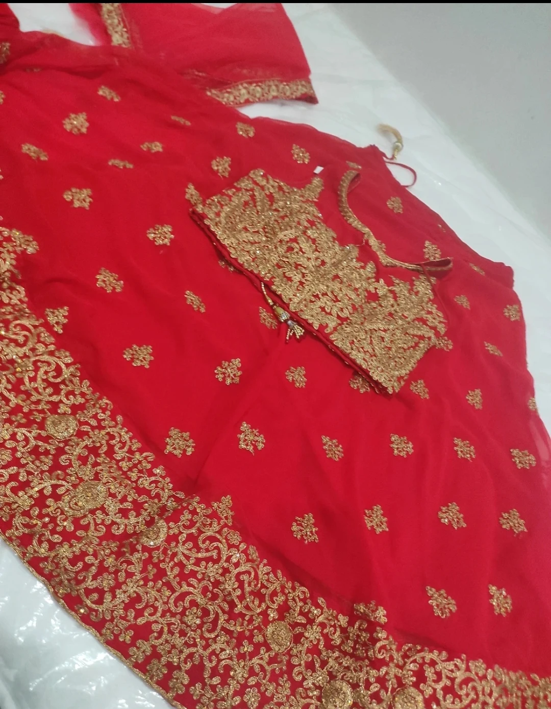 Red Lehenga Choli with Gold Embroidery - photo 2
