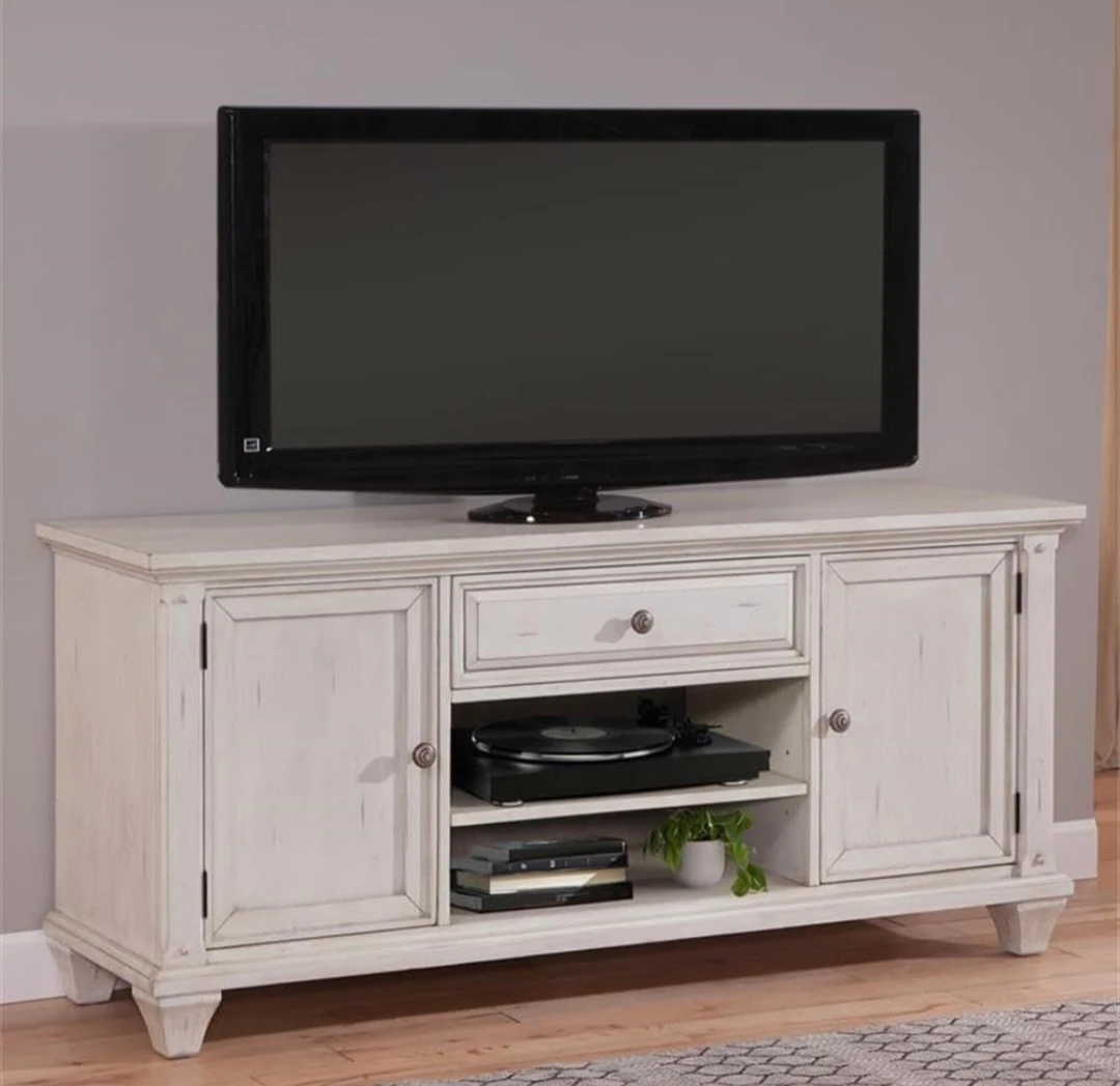 White Louvered 2 Door TV Stand with shelves - photo 2