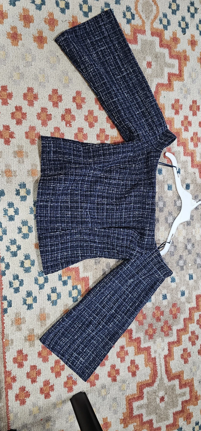 Zara navy tweed off-shoulder top