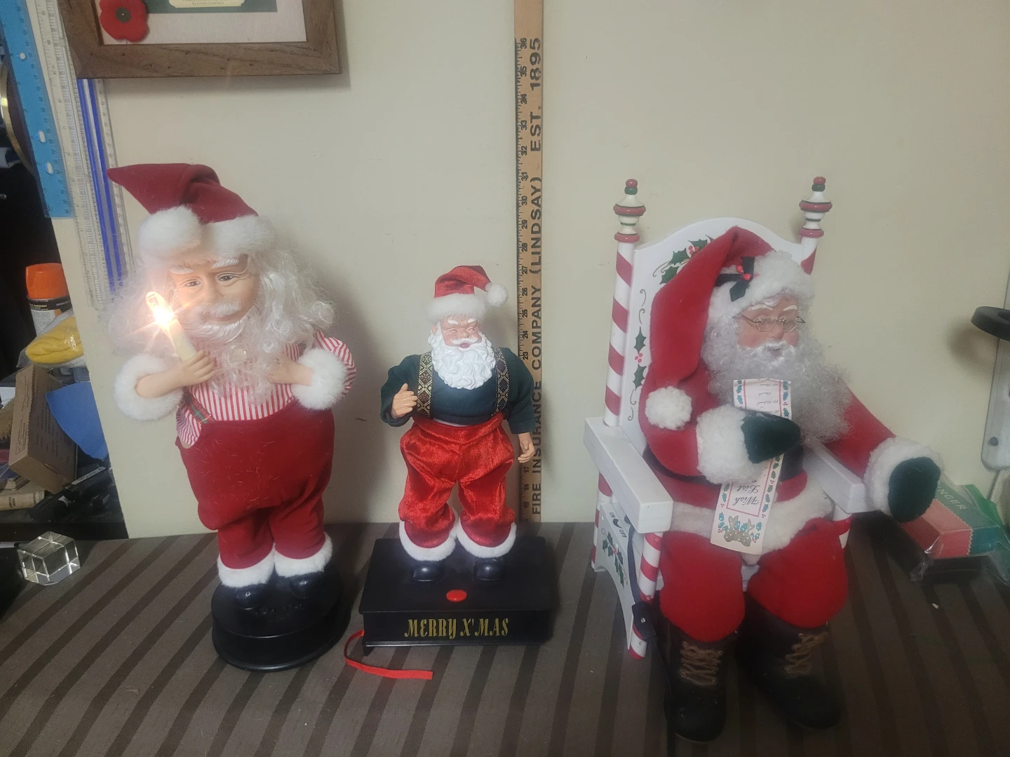 Three Vintage Animated Santa Christmas Figurines