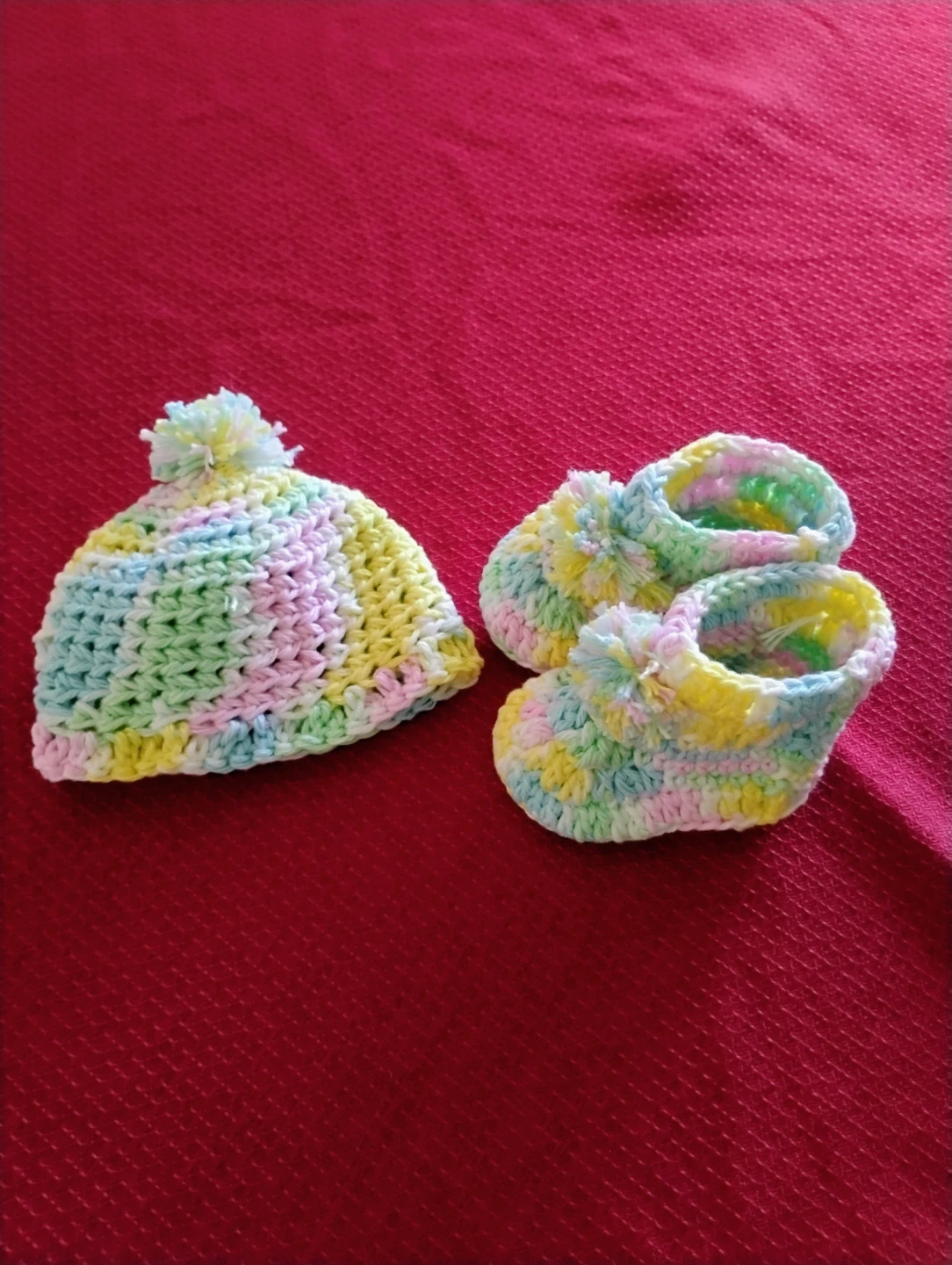 Handmade Pastel Crochet Baby Hat and Booties - photo 2