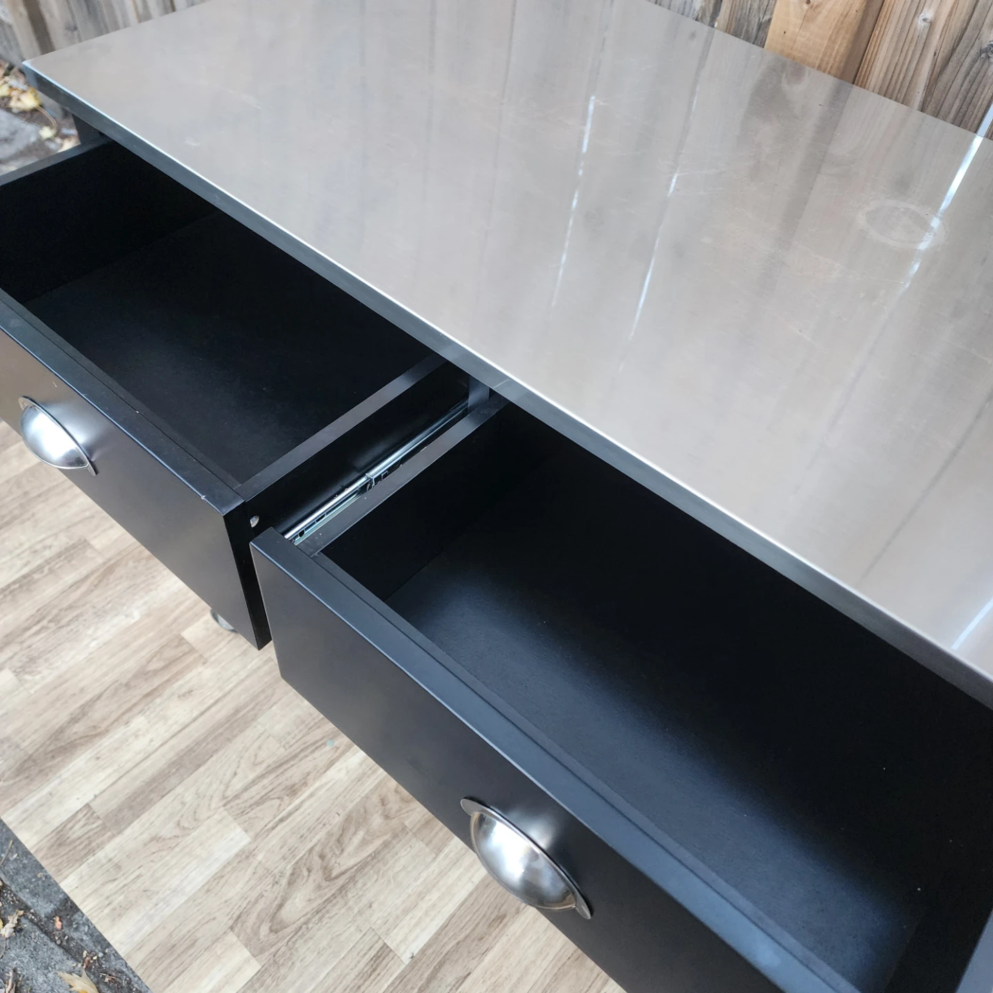 Black Rolling Kitchen Island with Stainless Steel Top - photo 4