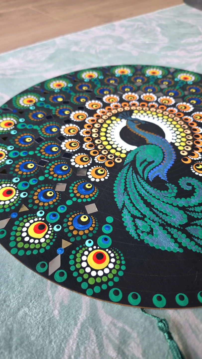 Hand-painted Peacock Mandala Wall Art - photo 3