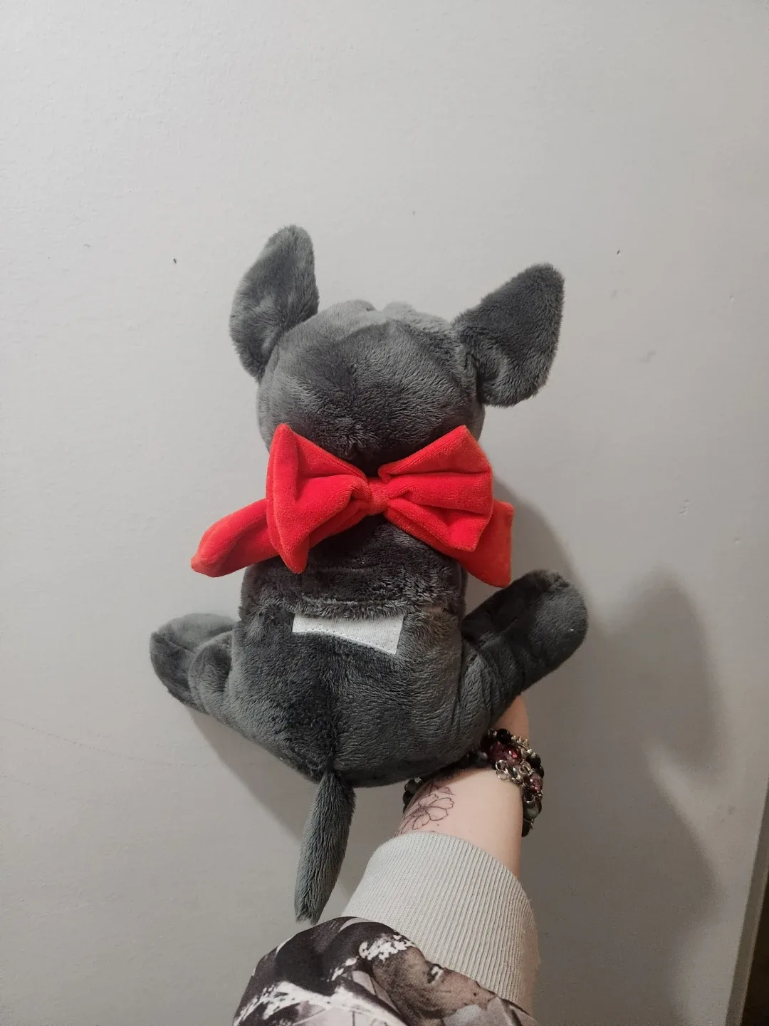 plush grey dog with red bow heating stuffie - photo 3