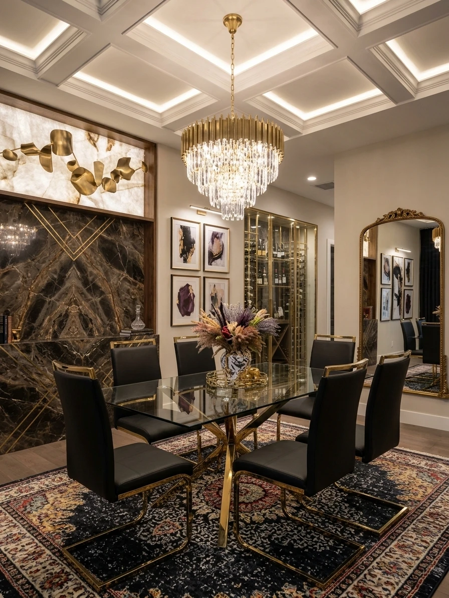 Glass Dining Table with Gold Legs