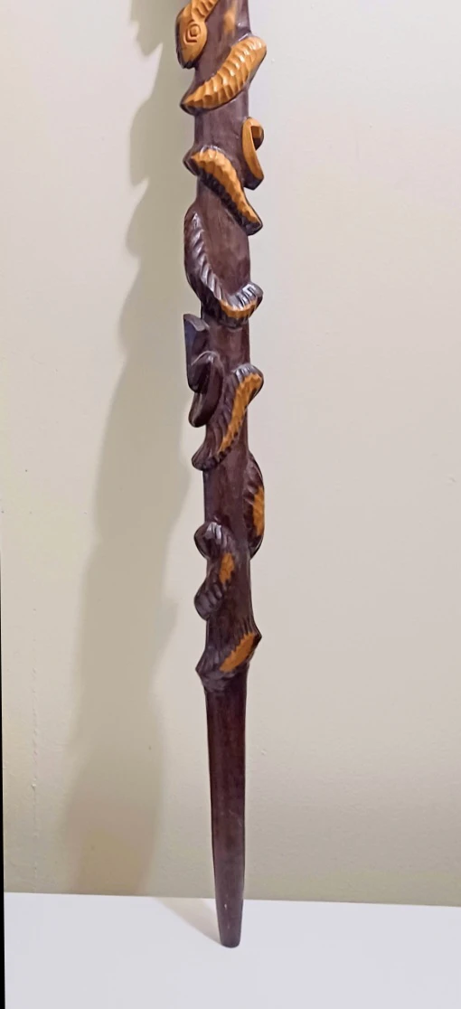 Unique Hand Carved Lacquered Wood Stick - photo 4