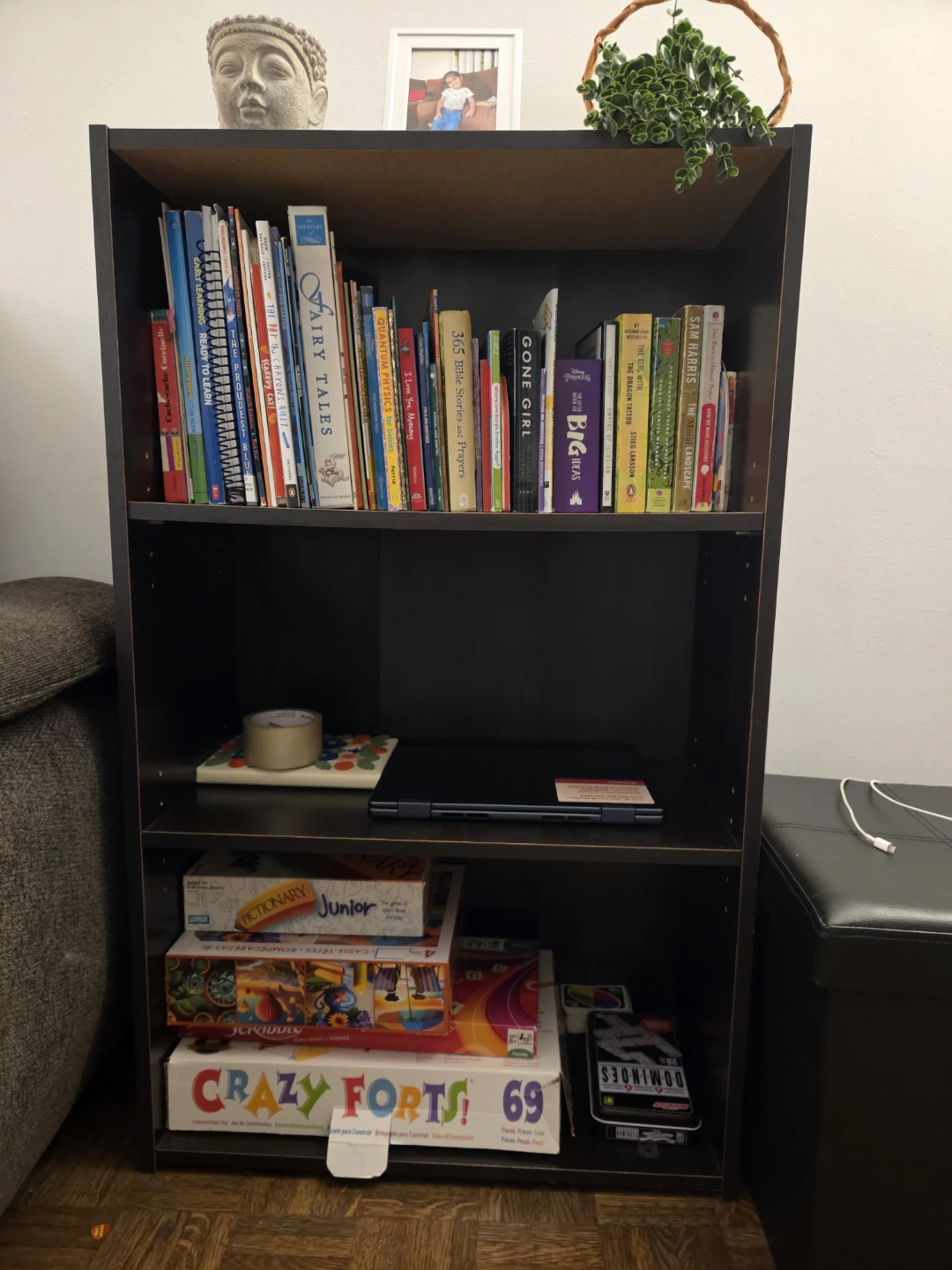 Dark Brown 3-Shelf Bookcase
