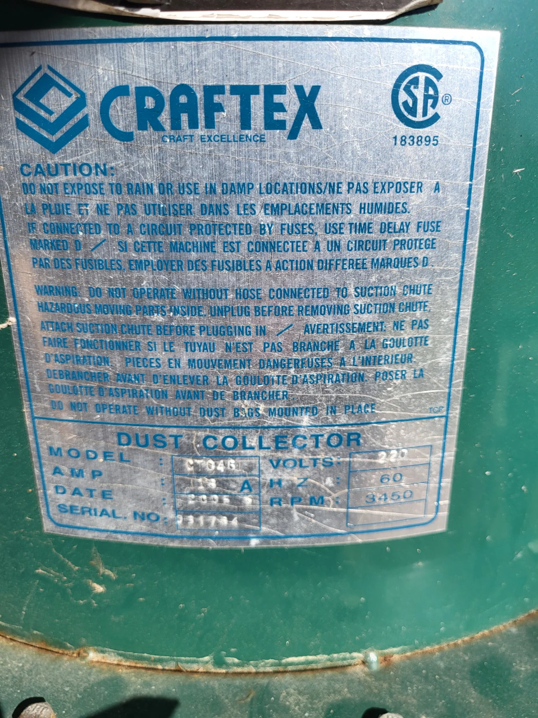 Craftex CT046 Dust Collector - photo 4