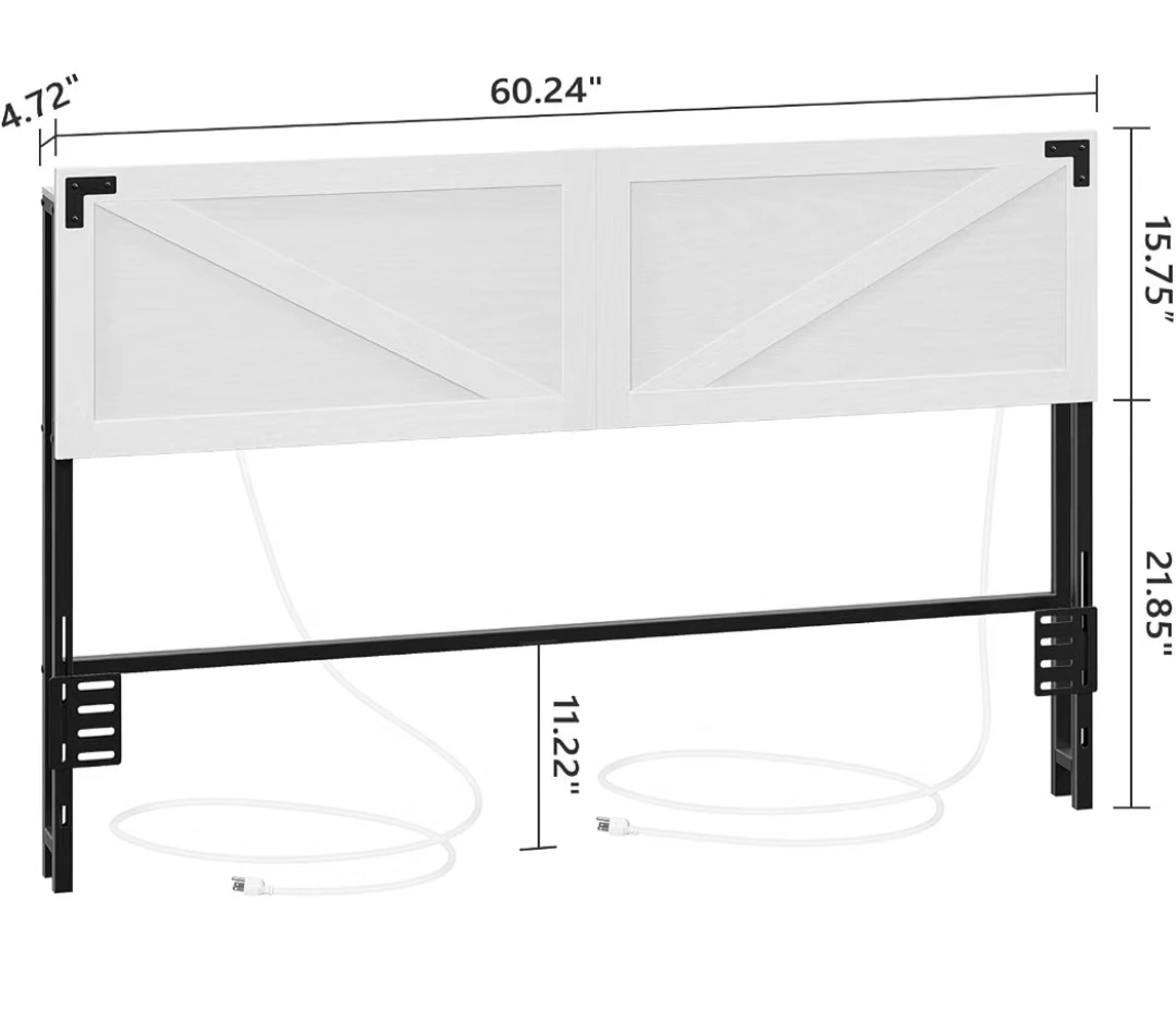 Queen Size Storage Bed Frame & Headboard with Outlets - photo 3