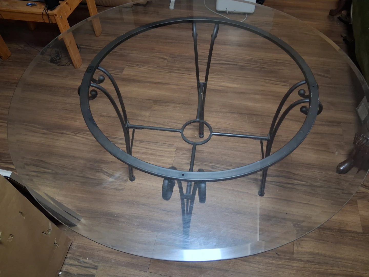 Round Glass Dining Table with Metal Base - photo 2