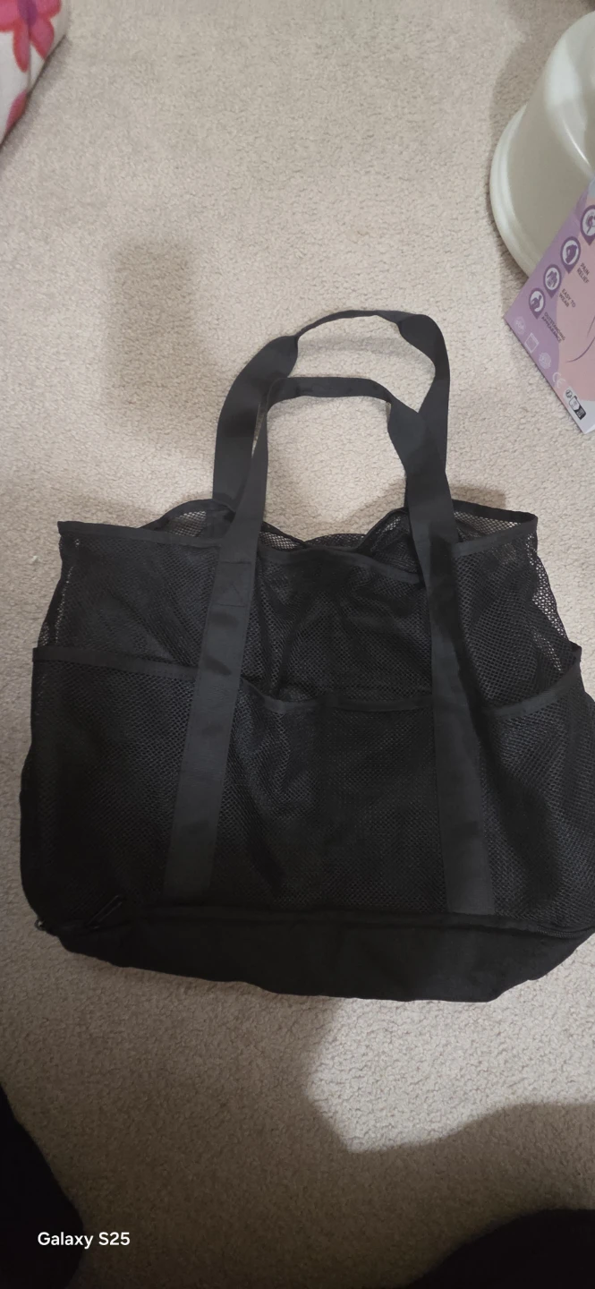 Black Mesh Tote Bag with Insulated Lunchbag