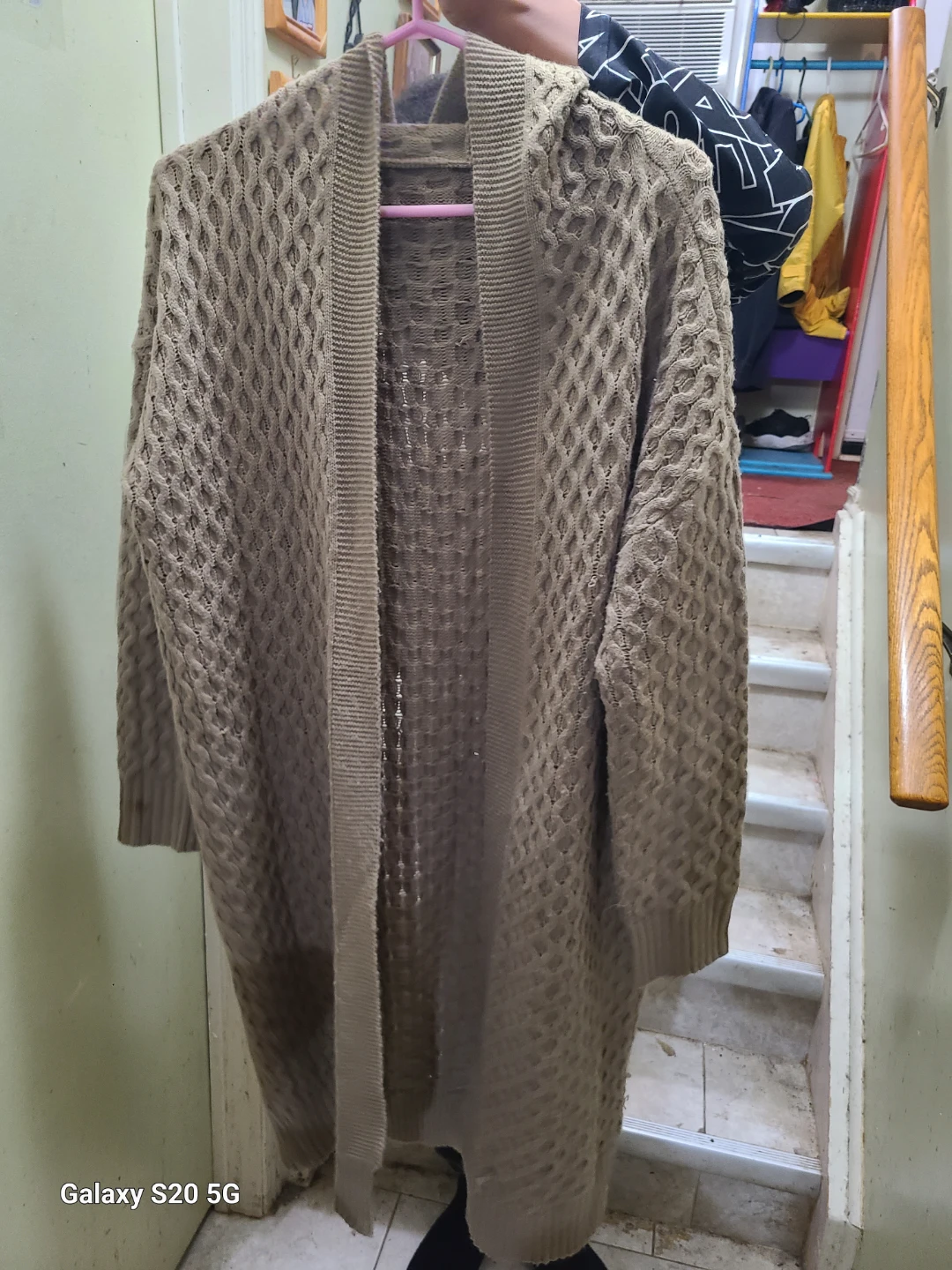 Tan Hooded Knit Cardigan
