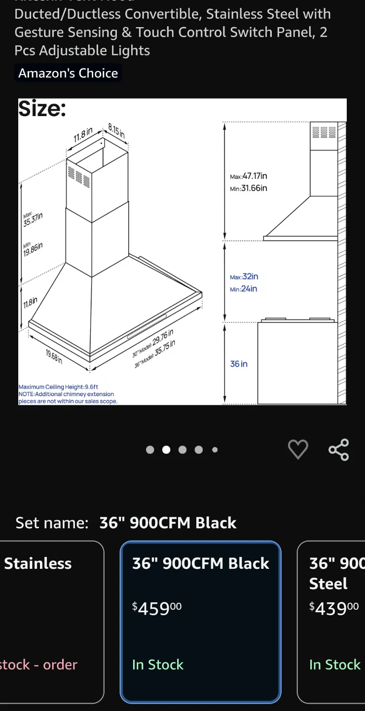 iKTCH 36-inch Black Wall Mount Range Hood - photo 2