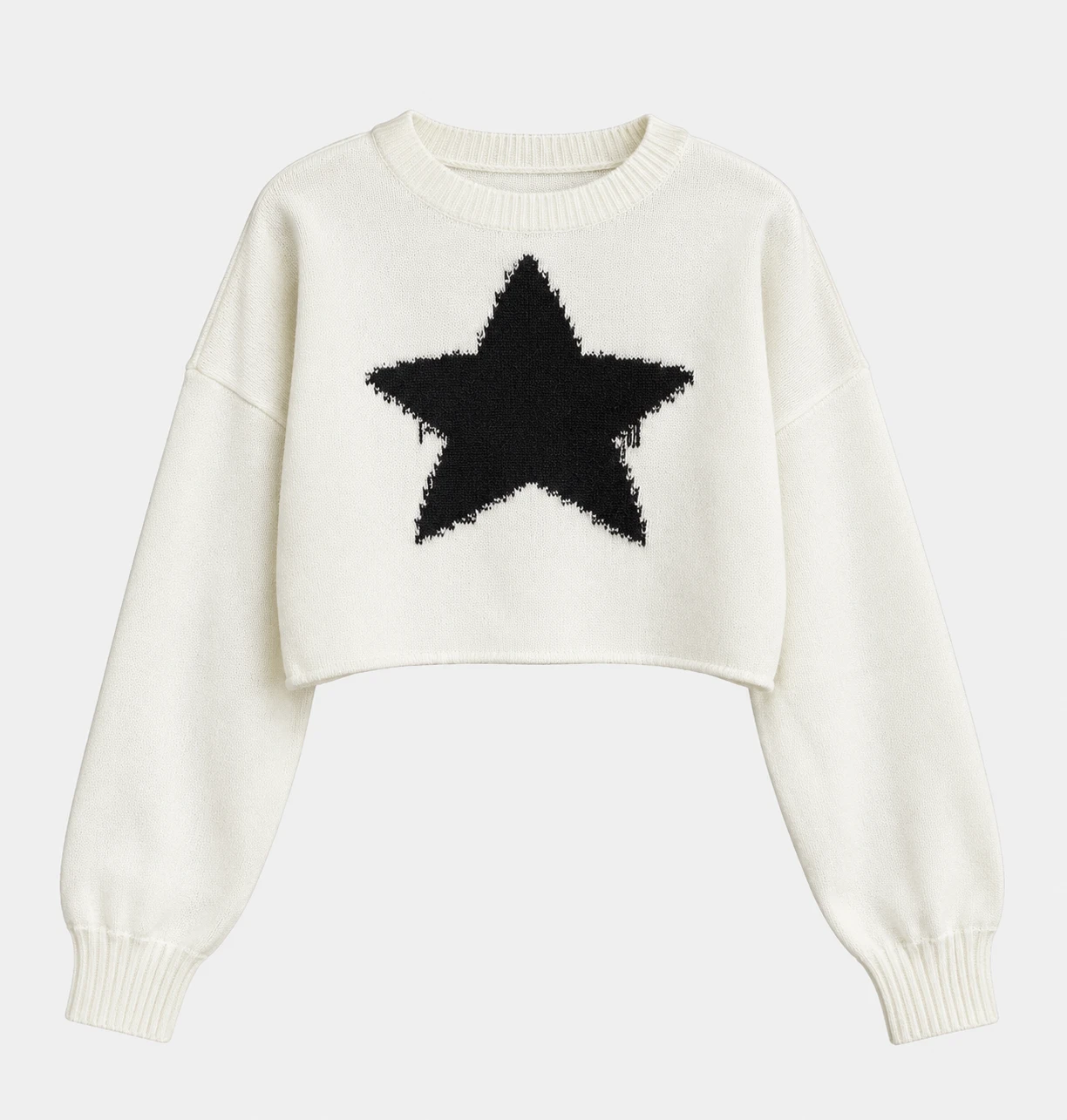 White Star Pattern Cropped Knit Sweater