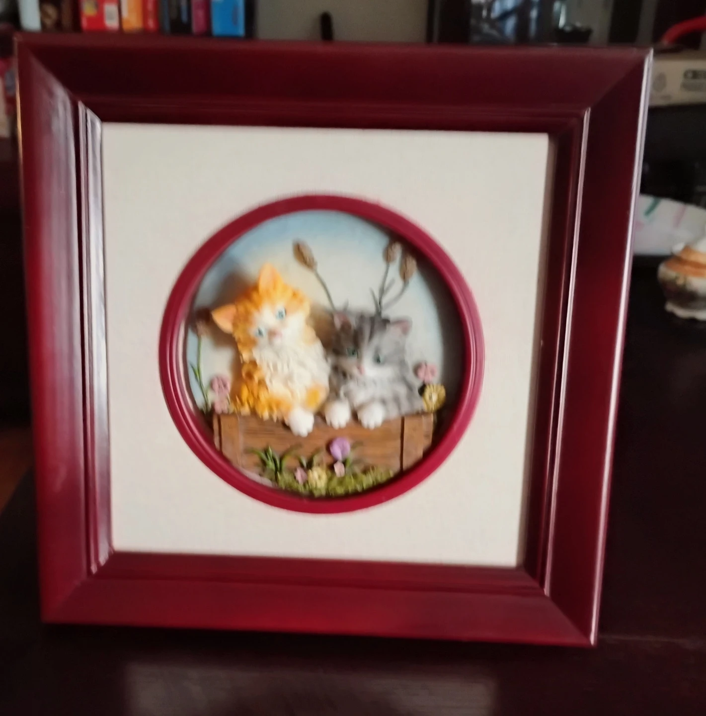 Vintage 3D Kitten Diorama Art Frame