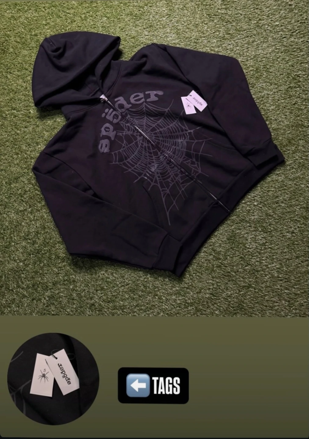 Sp5der Black Full Zip Hoodie