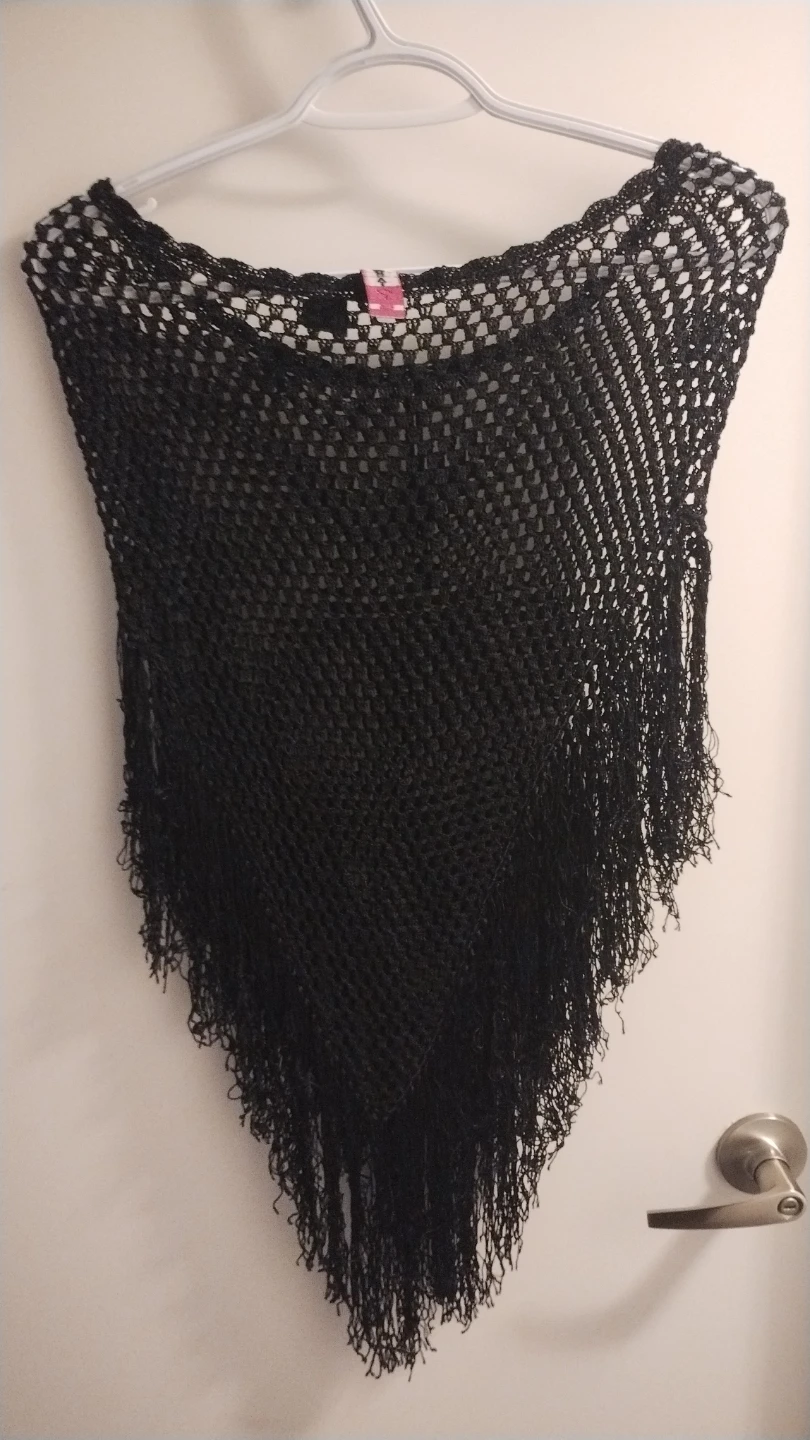 Black Crochet Fringe Poncho - photo 2