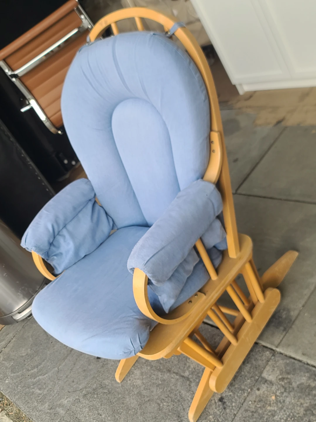 Wooden Glider Rocking Chair with Blue Cushions - photo 2