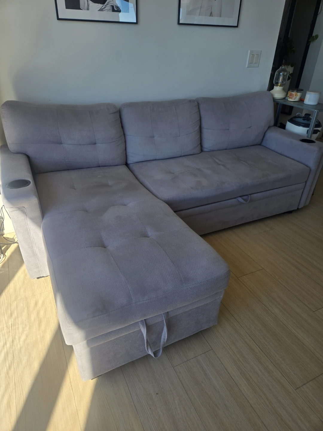 Grey Sectional Sofa with Storage and Pull-Out Bed