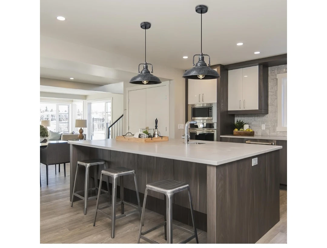 Two Industrial Style Metal Pendant Lights - photo 3