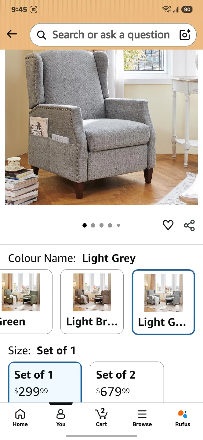 Light Grey Wingback Recliner Chair - photo 2